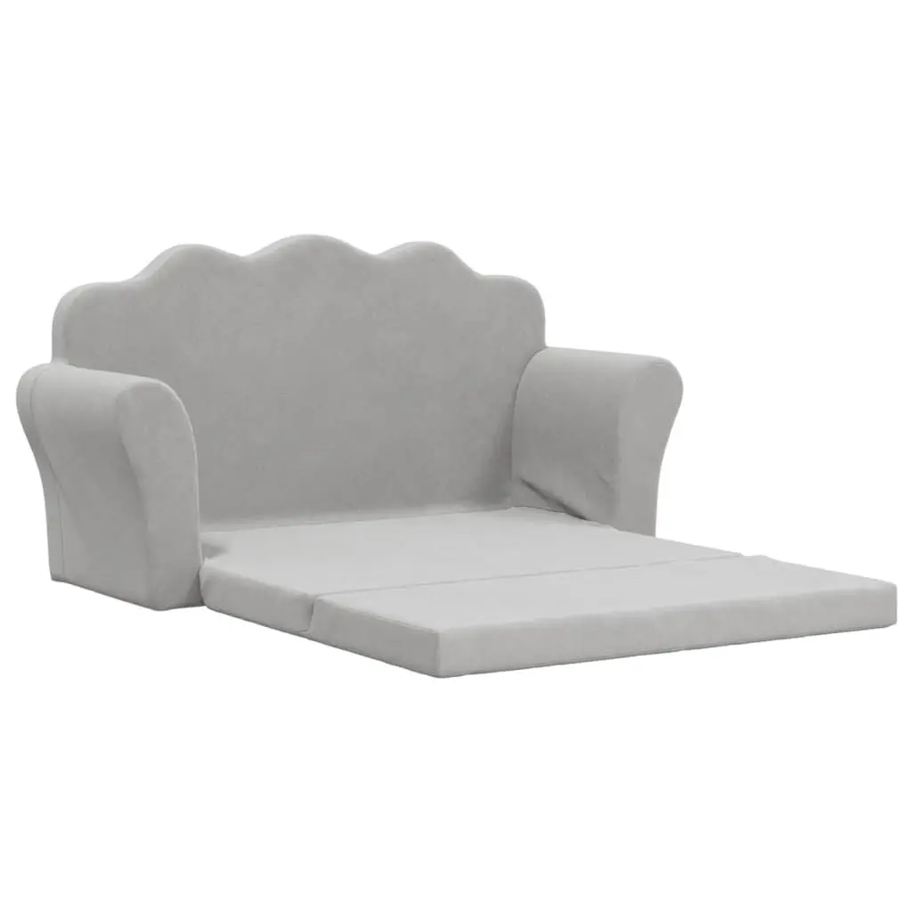 Kids Sofa Bed Light Grey 2-Seater Soft Plush Fold Out Armchair