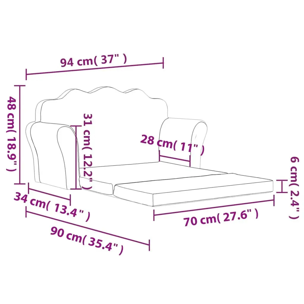 Kids Sofa Bed Light Grey 2-Seater Soft Plush Fold Out Armchair