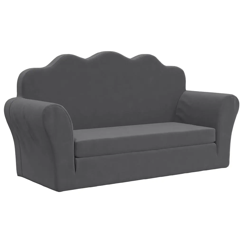 Kids Sofa Bed Anthracite 2-Seater Soft Plush Fold-Out Armchair