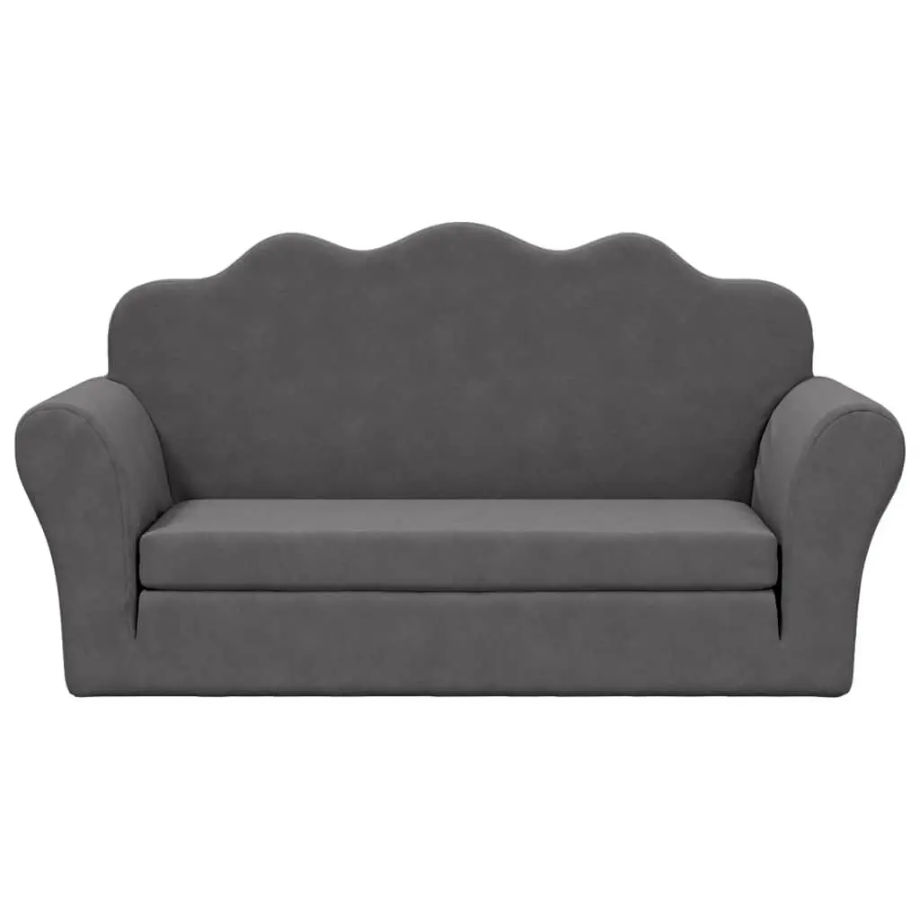 Kids Sofa Bed Anthracite 2-Seater Soft Plush Fold-Out Armchair