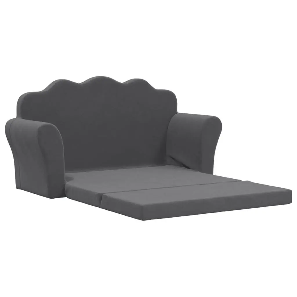 Kids Sofa Bed Anthracite 2-Seater Soft Plush Fold-Out Armchair