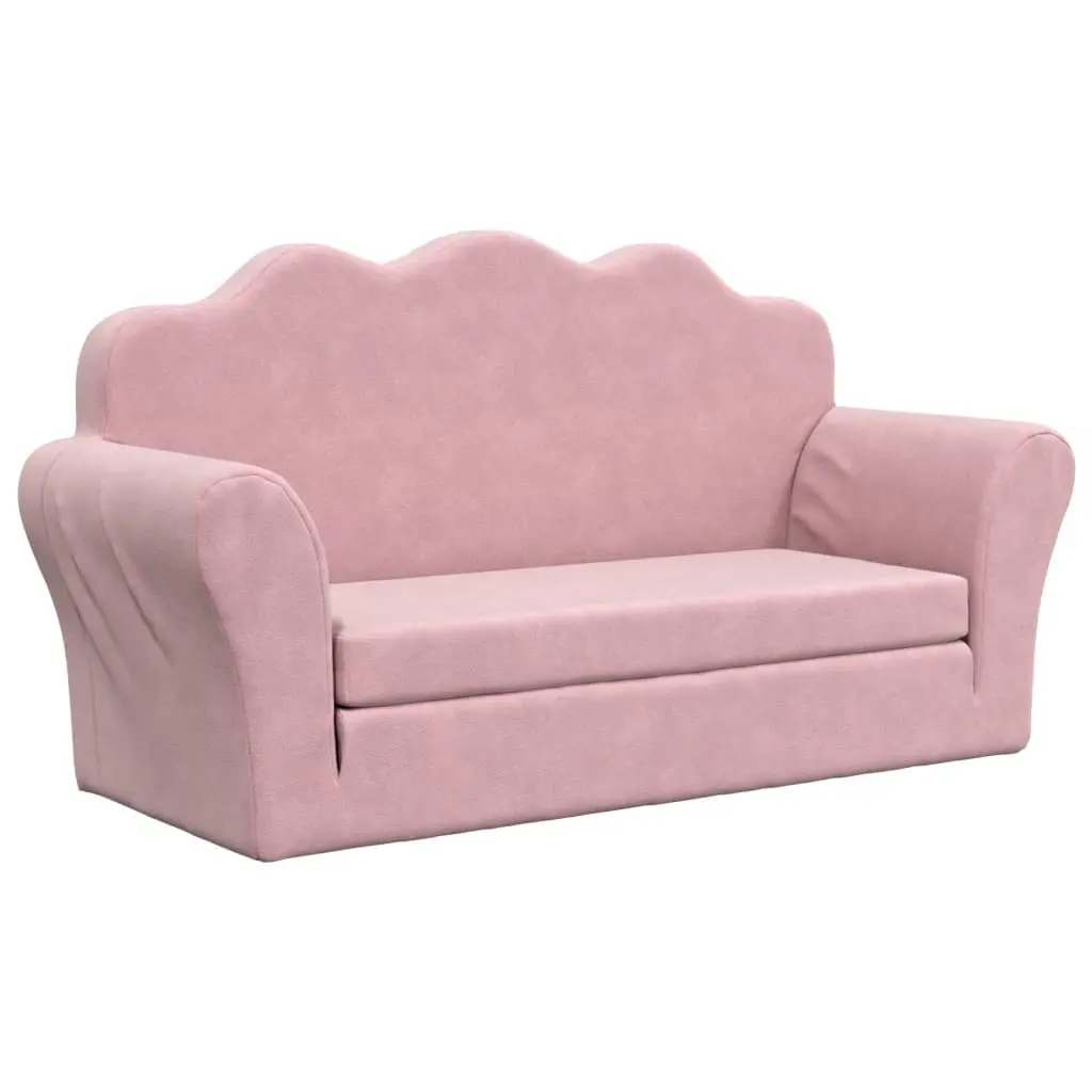 Kids Sofa Bed Pink 2-Seater Soft Plush Folding Armchair