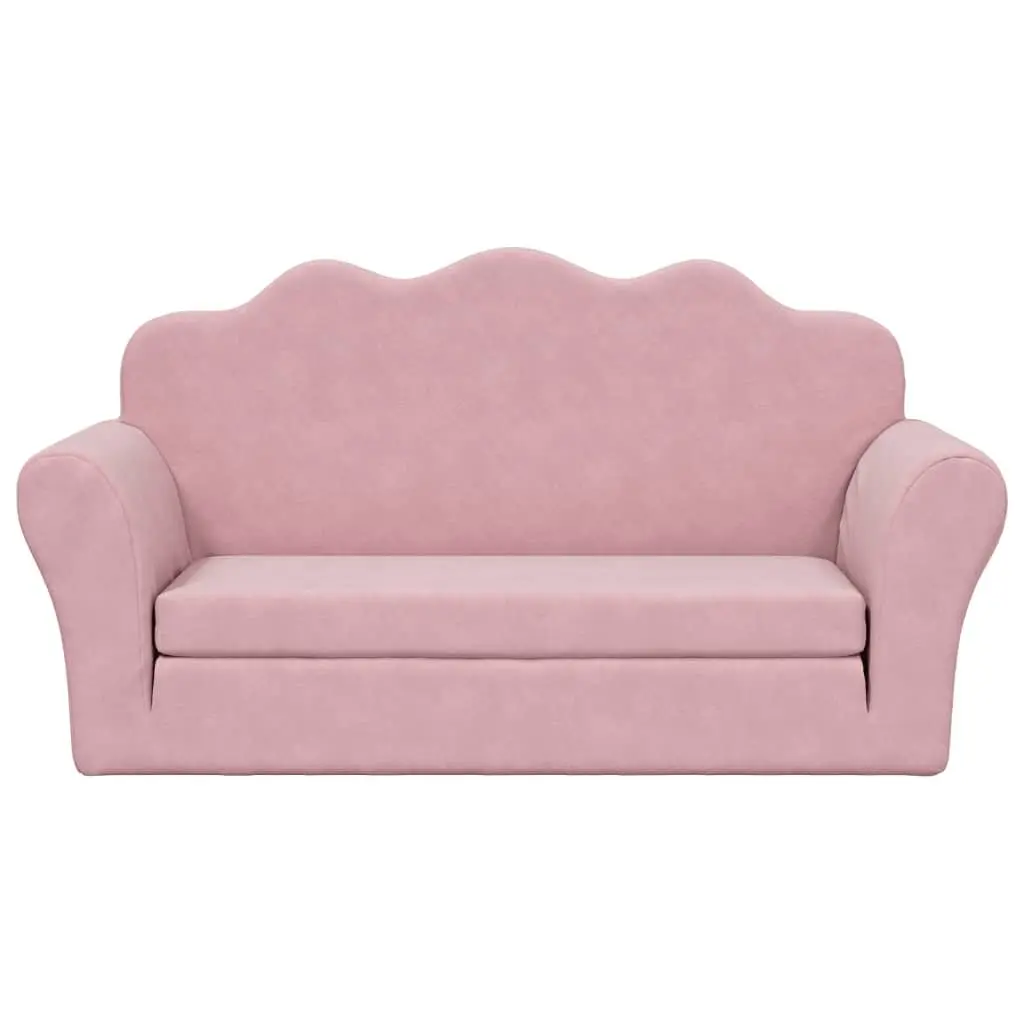 Kids Sofa Bed Pink 2-Seater Soft Plush Folding Armchair