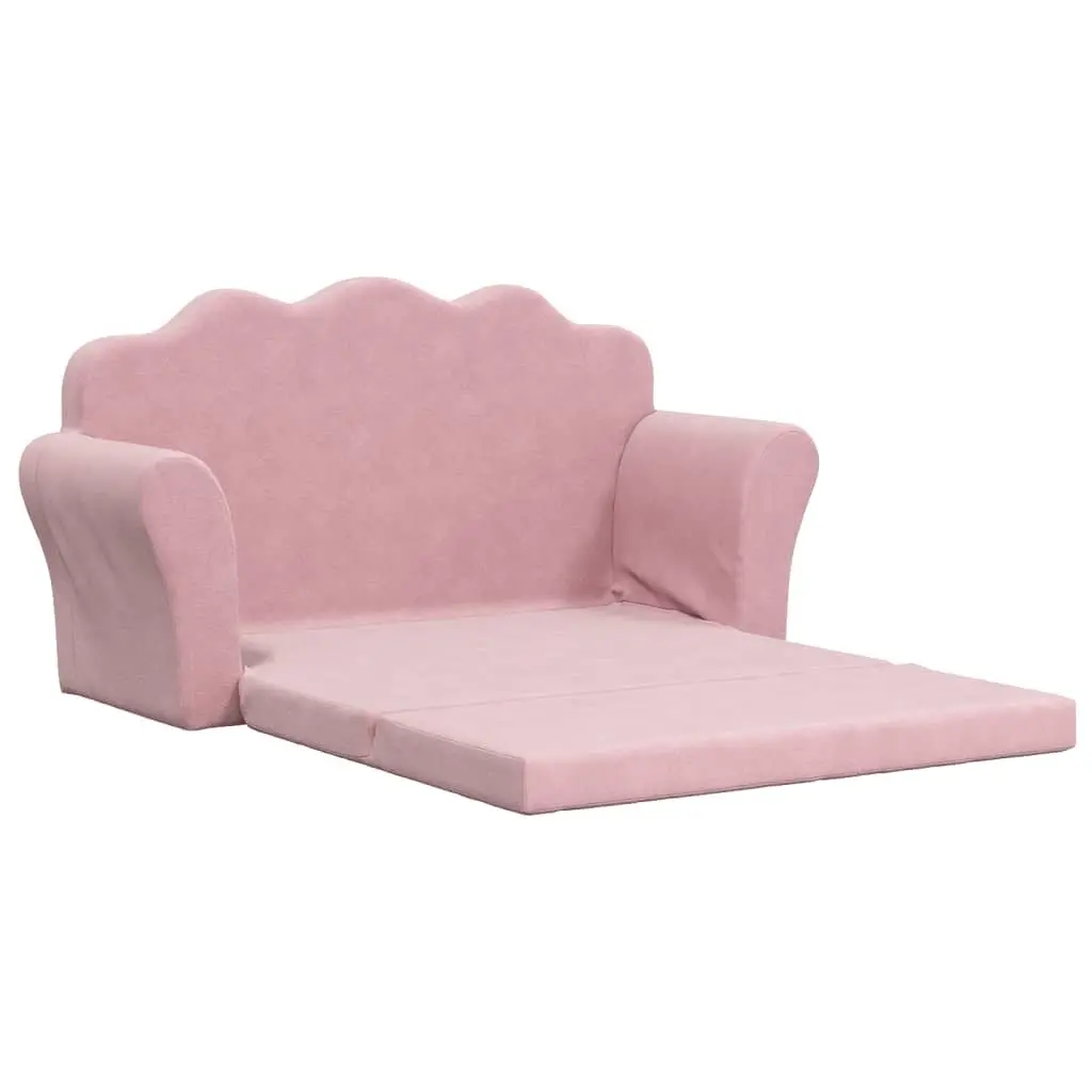 Kids Sofa Bed Pink 2-Seater Soft Plush Folding Armchair