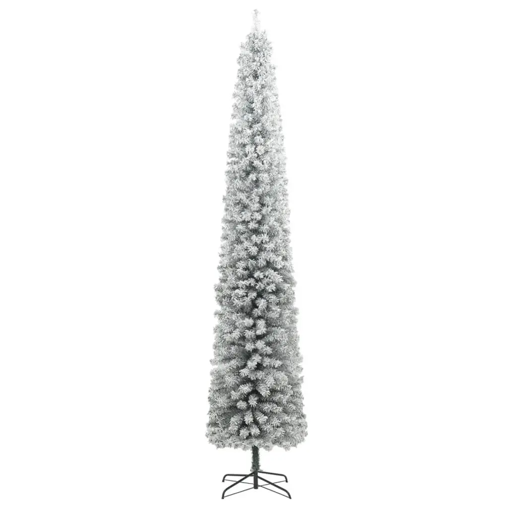 Slim Christmas Tree 270cm White Flocked Snow PVC Stand Holiday Seasonal