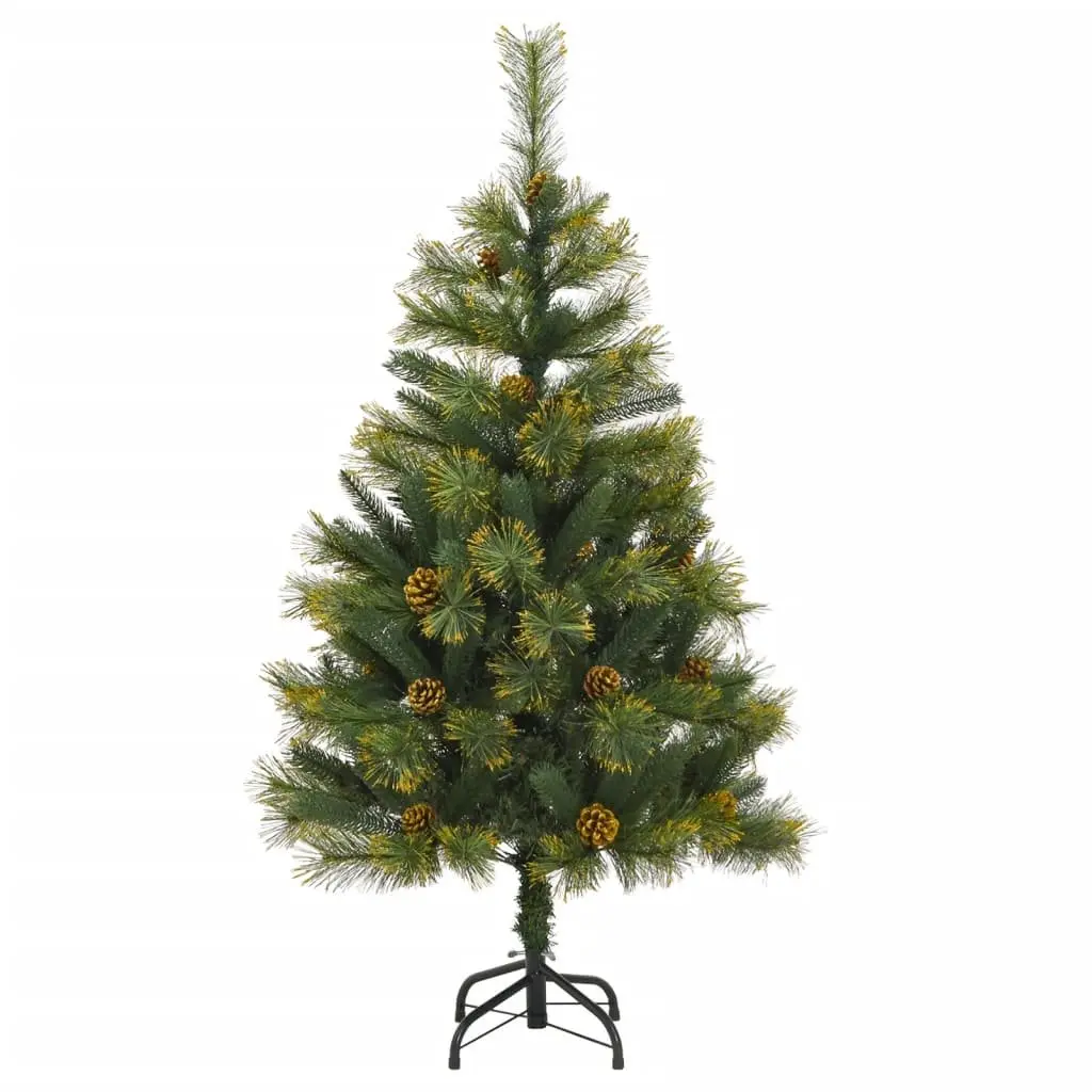 Artificial Christmas Tree Green 120cm Hinged Branch Construction Pine Needles Cones