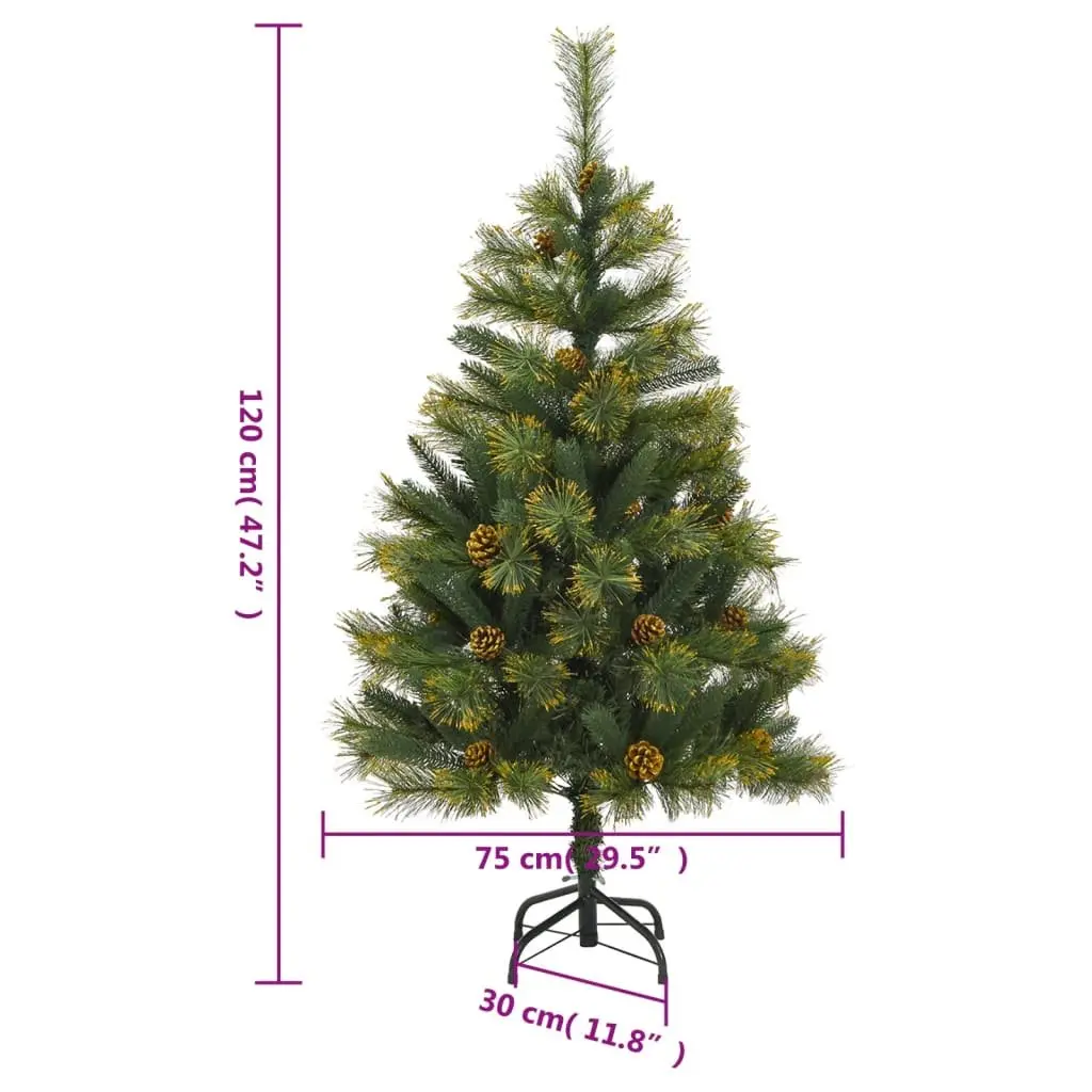 Artificial Christmas Tree Green 120cm Hinged Branch Construction Pine Needles Cones