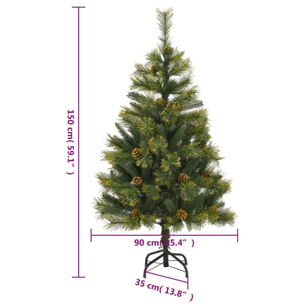 Artificial Christmas Tree Green 150cm Hinged Construction with Pine Cones