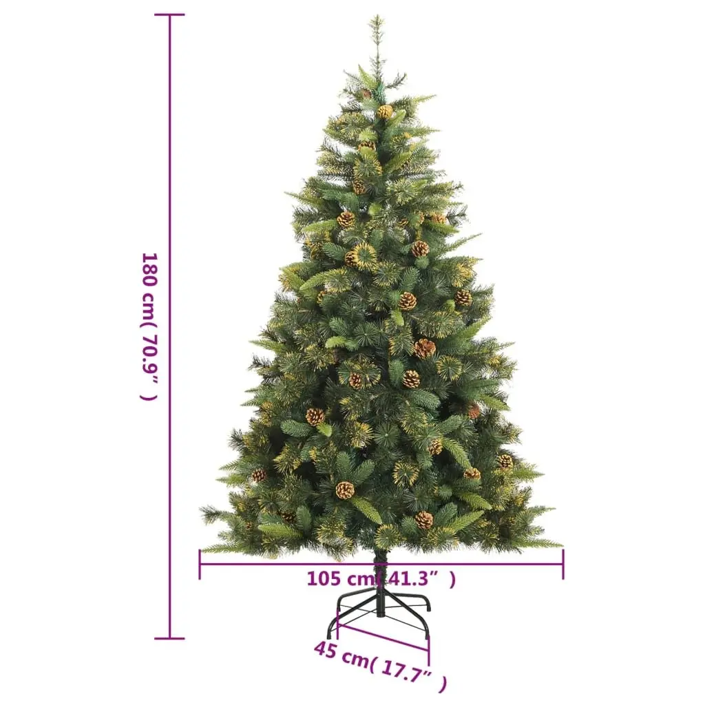 Artificial Christmas Tree Green 180cm Hinged Construction with PE Tips and Pine Cones