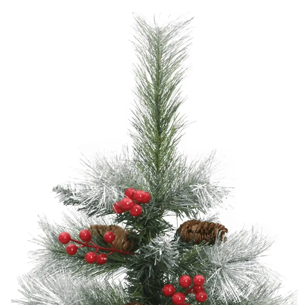 Artificial Hinged Christmas Tree White 150cm Hinged Construction with Cones and Berries
