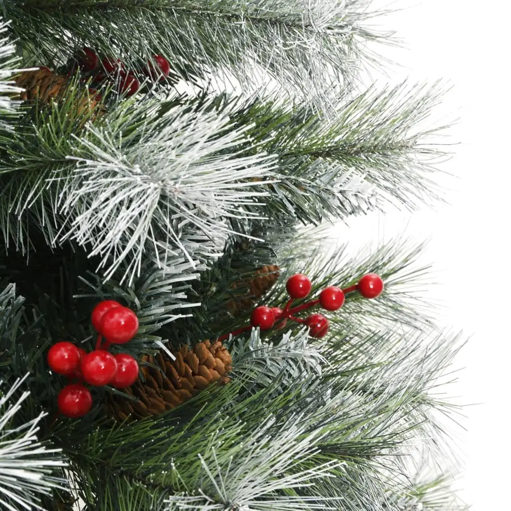 Artificial Hinged Christmas Tree White 150cm Hinged Construction with Cones and Berries