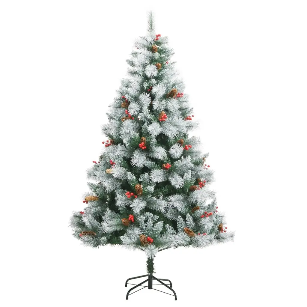 Artificial Christmas Tree White 180cm Hinged Construction with Cones and Berries