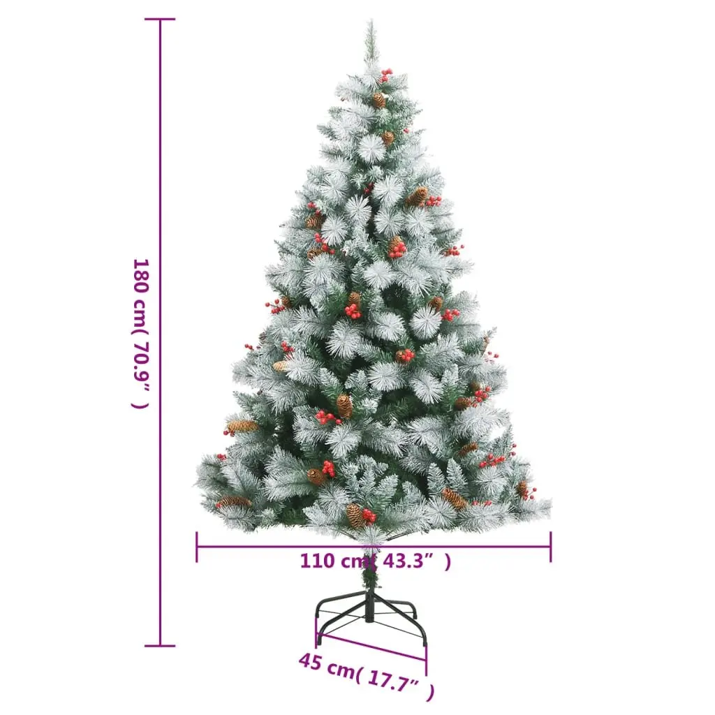 Artificial Christmas Tree White 180cm Hinged Construction with Cones and Berries
