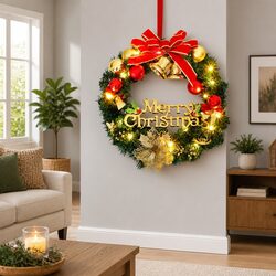 Compact 45cm Christmas Wreath with LED Lights