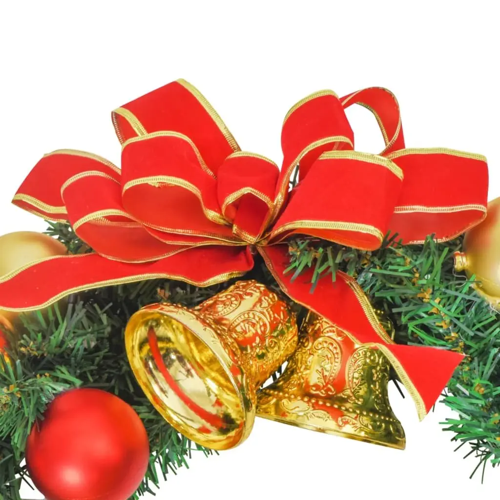Green Christmas Wreath 45cm with 20 Warm LED Lights for Holiday Door and Wall Decoration