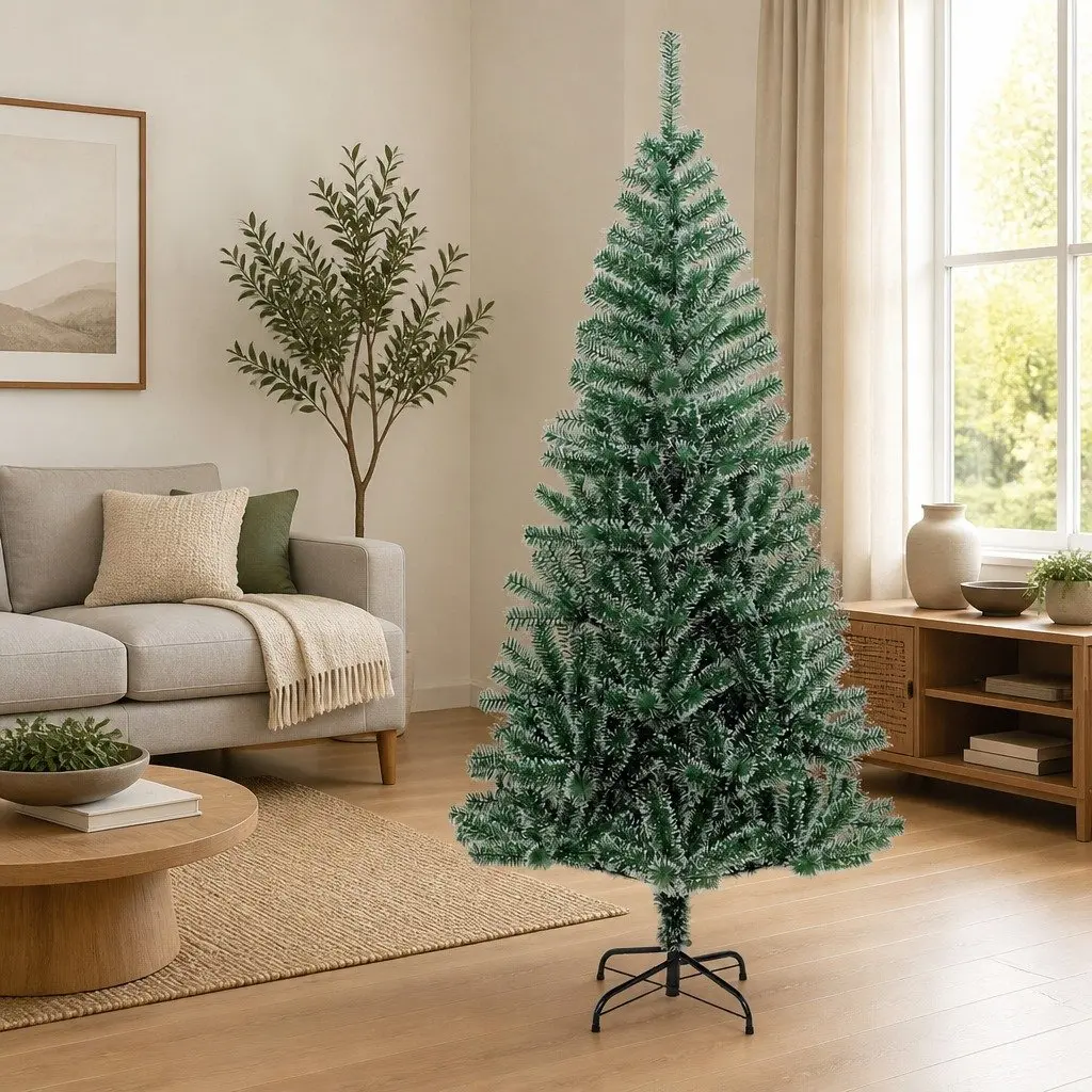 Artificial Christmas Tree 210cm Green Flocked Snow Realistic Holiday Seasonal