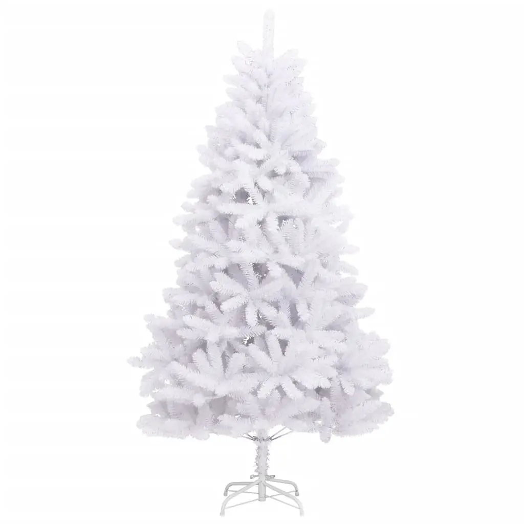 Artificial Christmas Tree White 180cm Hinged Construction with PVC Tips and Metal Stand