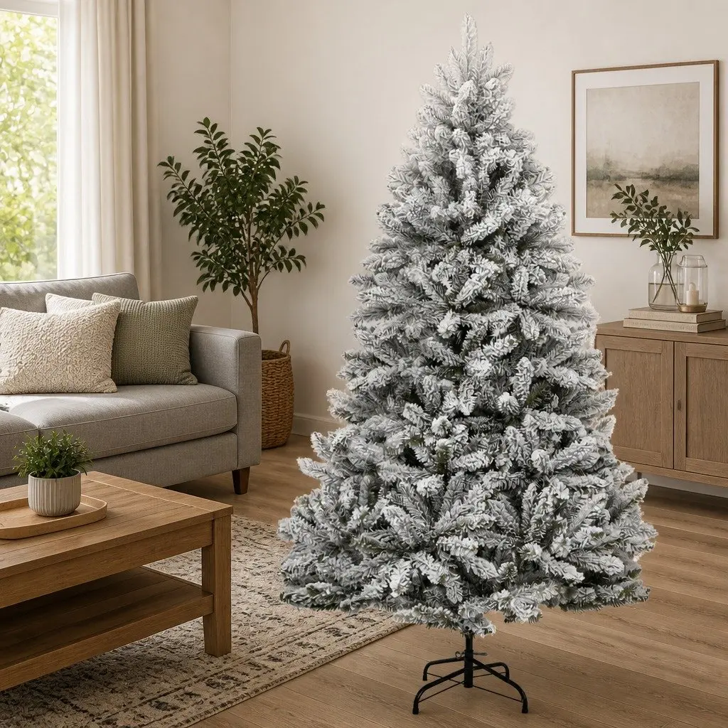 Artificial Christmas Tree White 210cm Hinged Construction Realistic PVC Tips