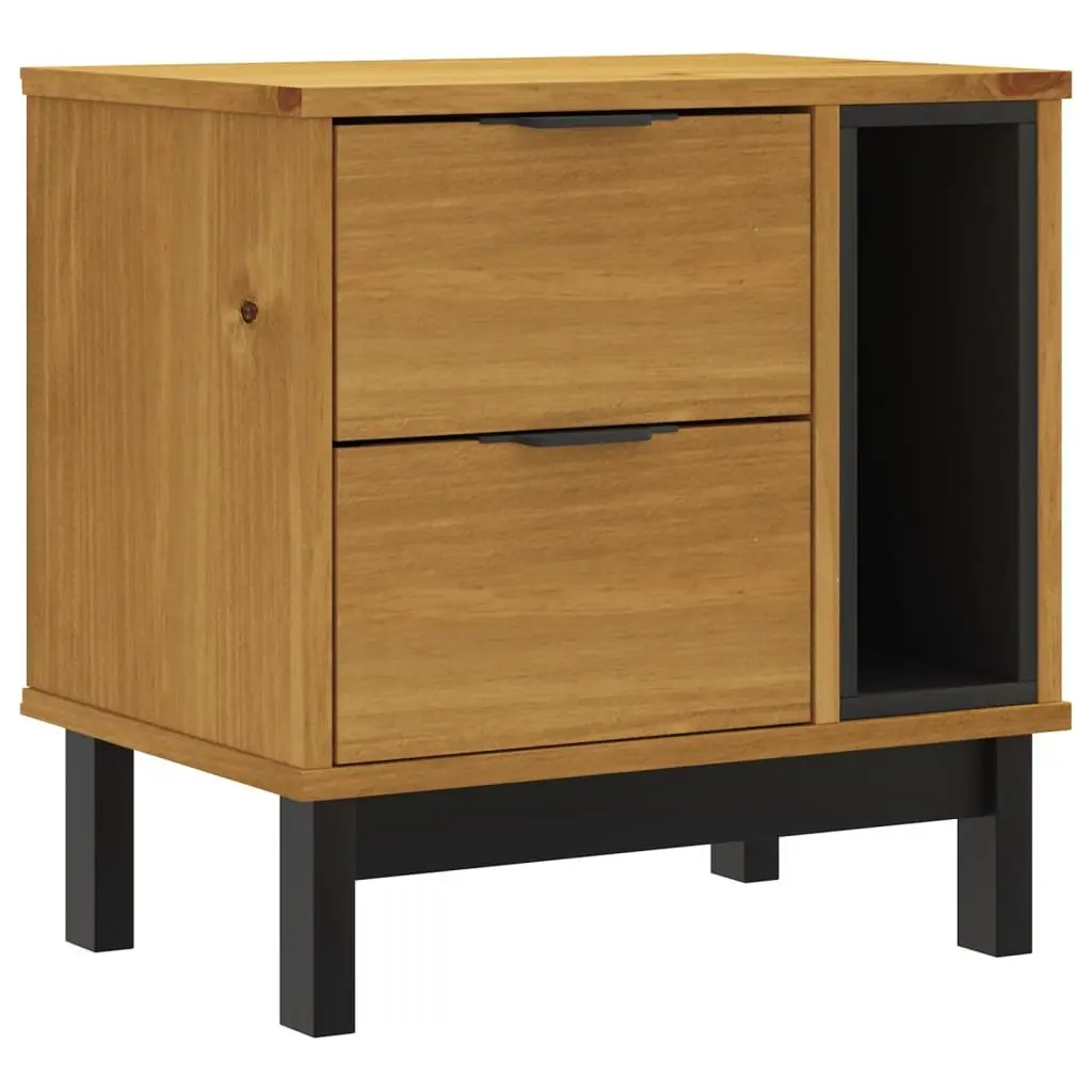 Bedside Cabinet Brown Solid Wood 2 Drawers Storage Nightstand