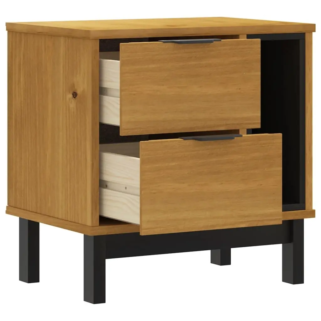 Bedside Cabinet Brown Solid Wood 2 Drawers Storage Nightstand