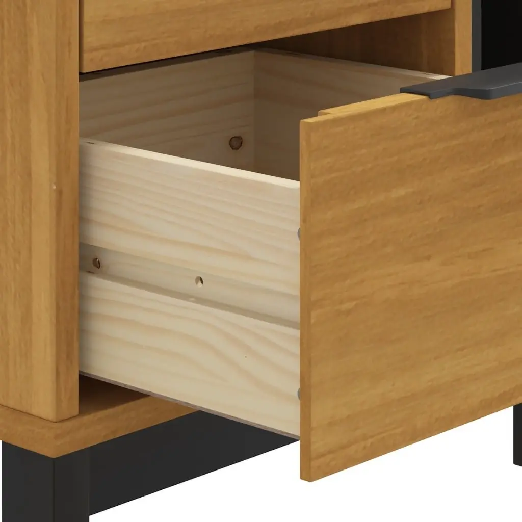 Bedside Cabinet Brown Solid Wood 2 Drawers Storage Nightstand