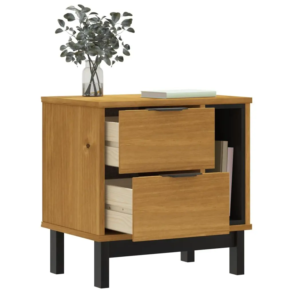 Bedside Cabinet Brown Solid Wood 2 Drawers Storage Nightstand