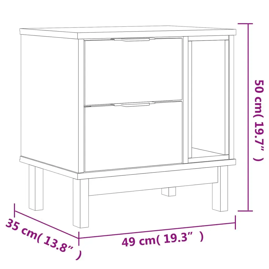 Bedside Cabinet Brown Solid Wood 2 Drawers Storage Nightstand