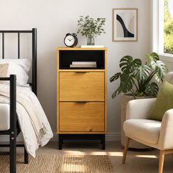 Brown Nightstand with 2 Drawers and Storage