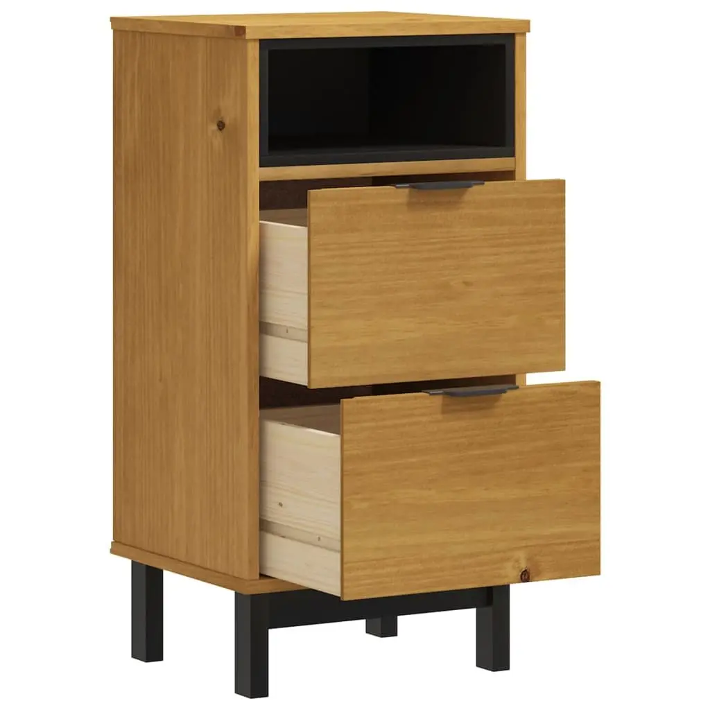 Bedside Cabinet Brown Solid Pine Wood 2 Drawers Storage Table