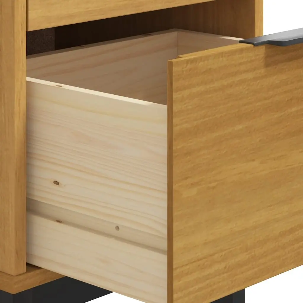 Bedside Cabinet Brown Solid Pine Wood 2 Drawers Storage Table