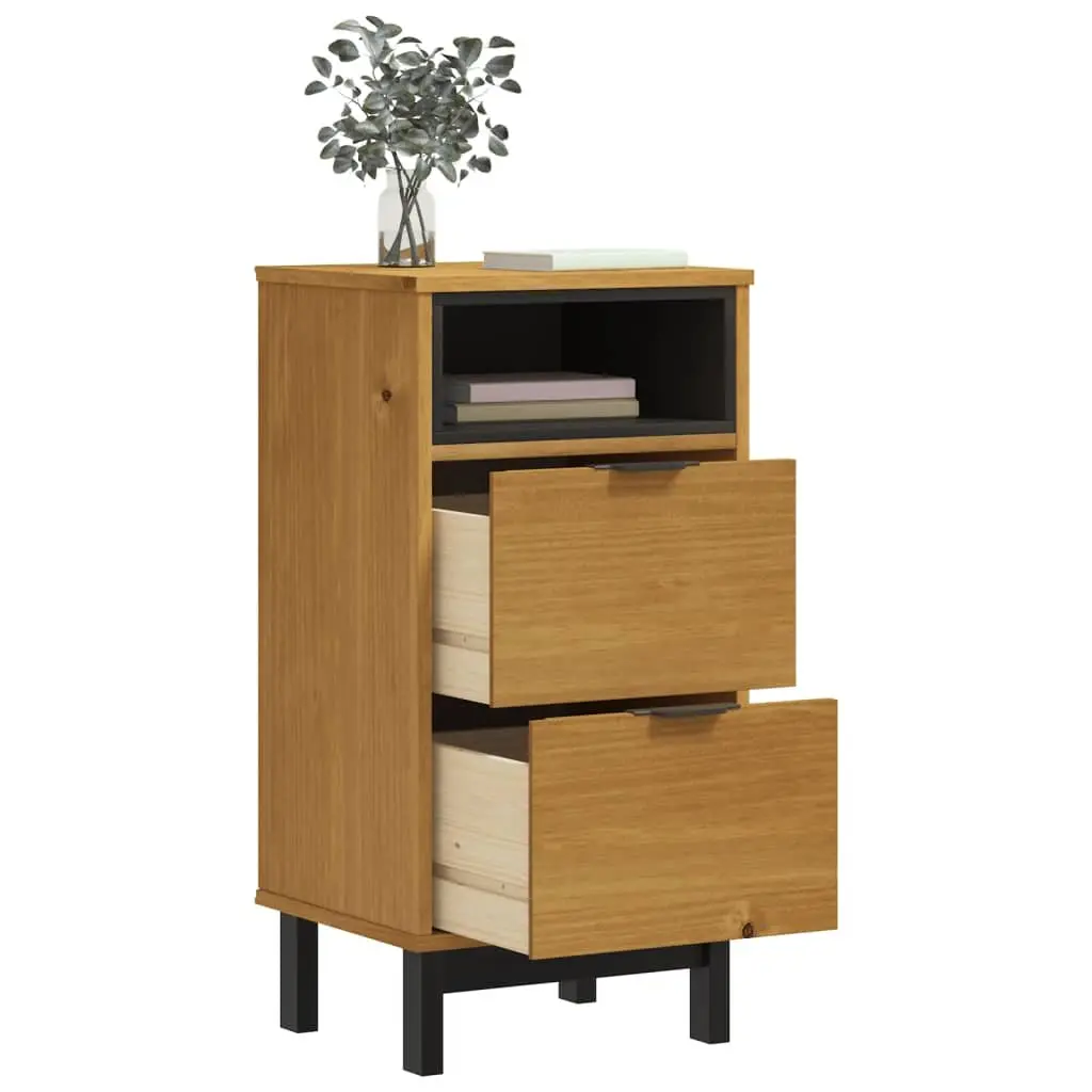 Bedside Cabinet Brown Solid Pine Wood 2 Drawers Storage Table