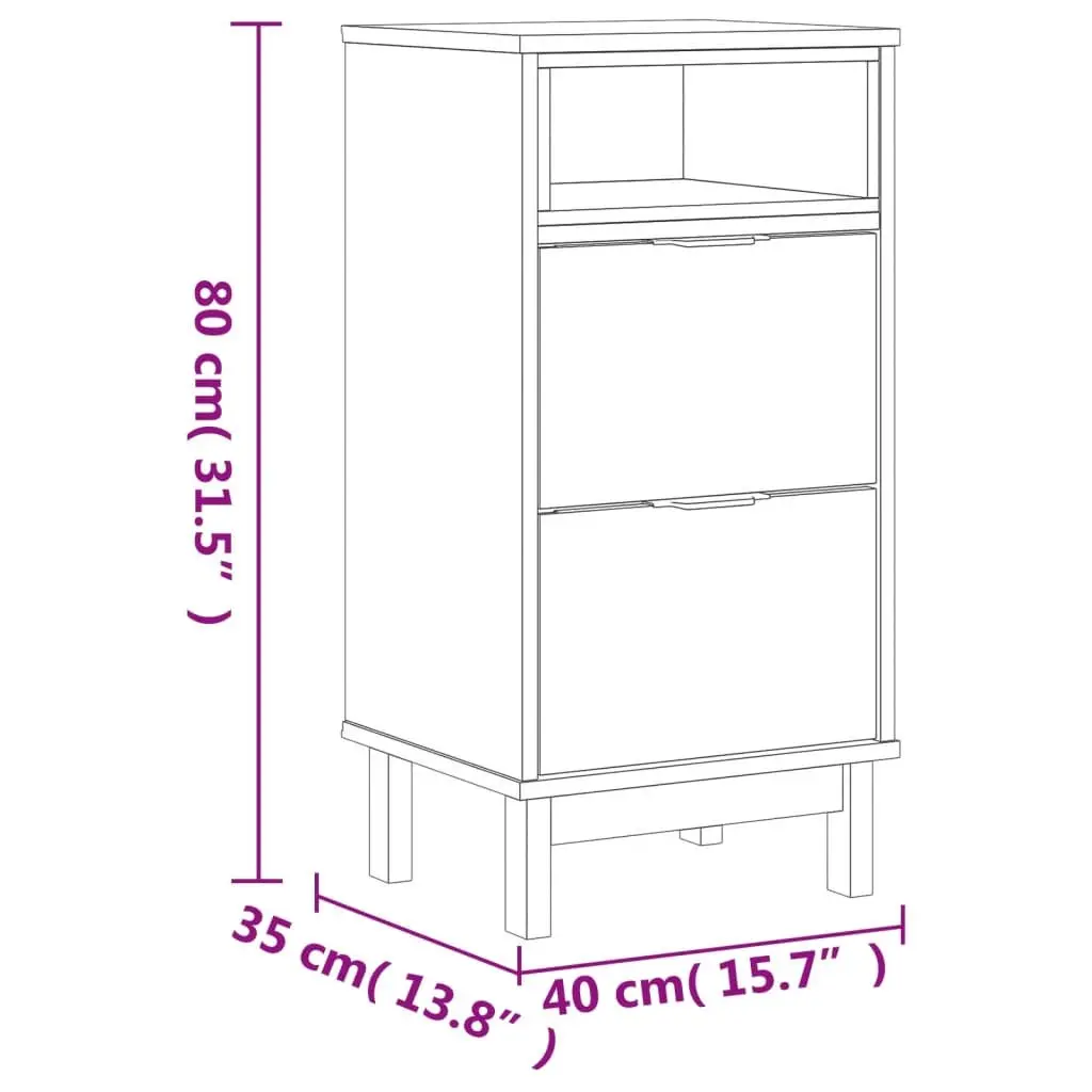 Bedside Cabinet Brown Solid Pine Wood 2 Drawers Storage Table
