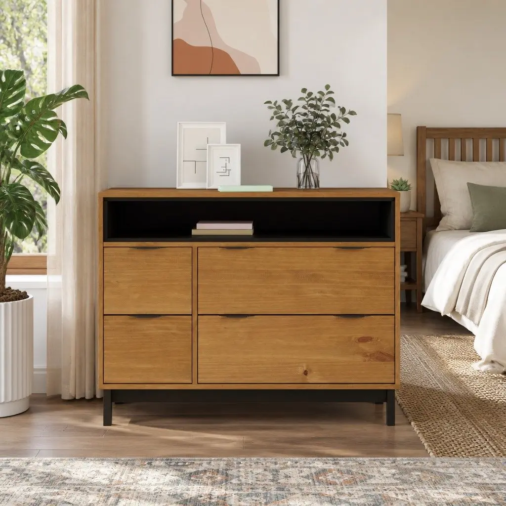 Drawer Cabinet Brown 4 Drawer Wooden Storage Organizer