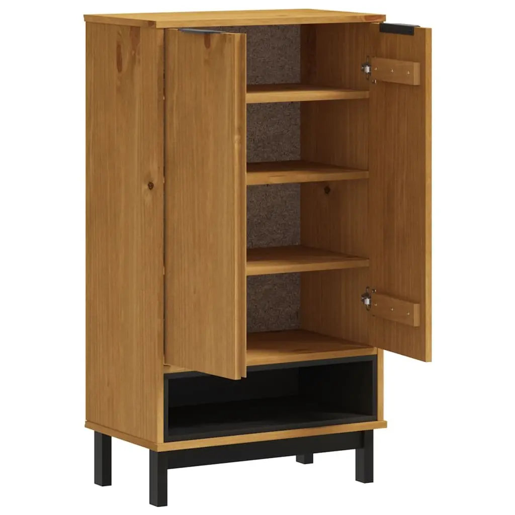 Shoe Cabinet Brown Solid Pine Wood 5 Shelves 2 Doors Storage Organiser