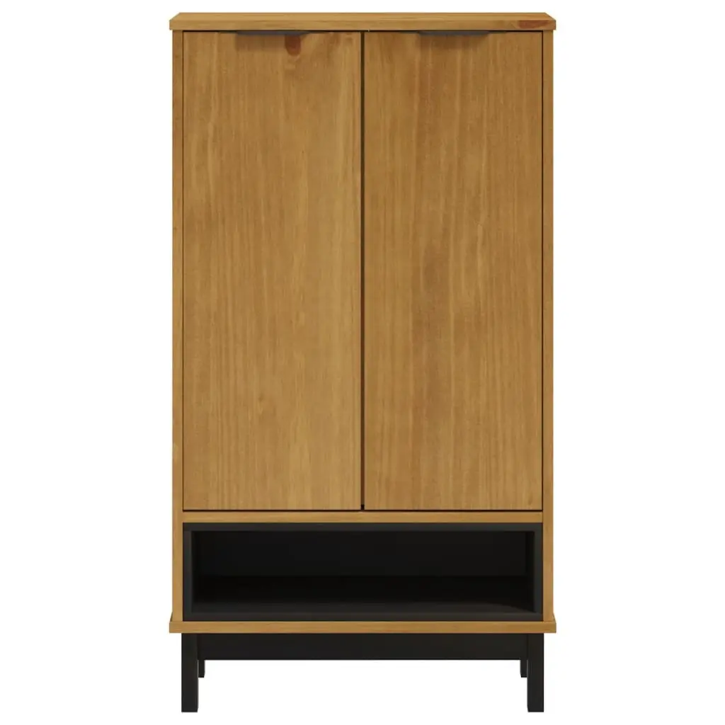 Shoe Cabinet Brown Solid Pine Wood 5 Shelves 2 Doors Storage Organiser