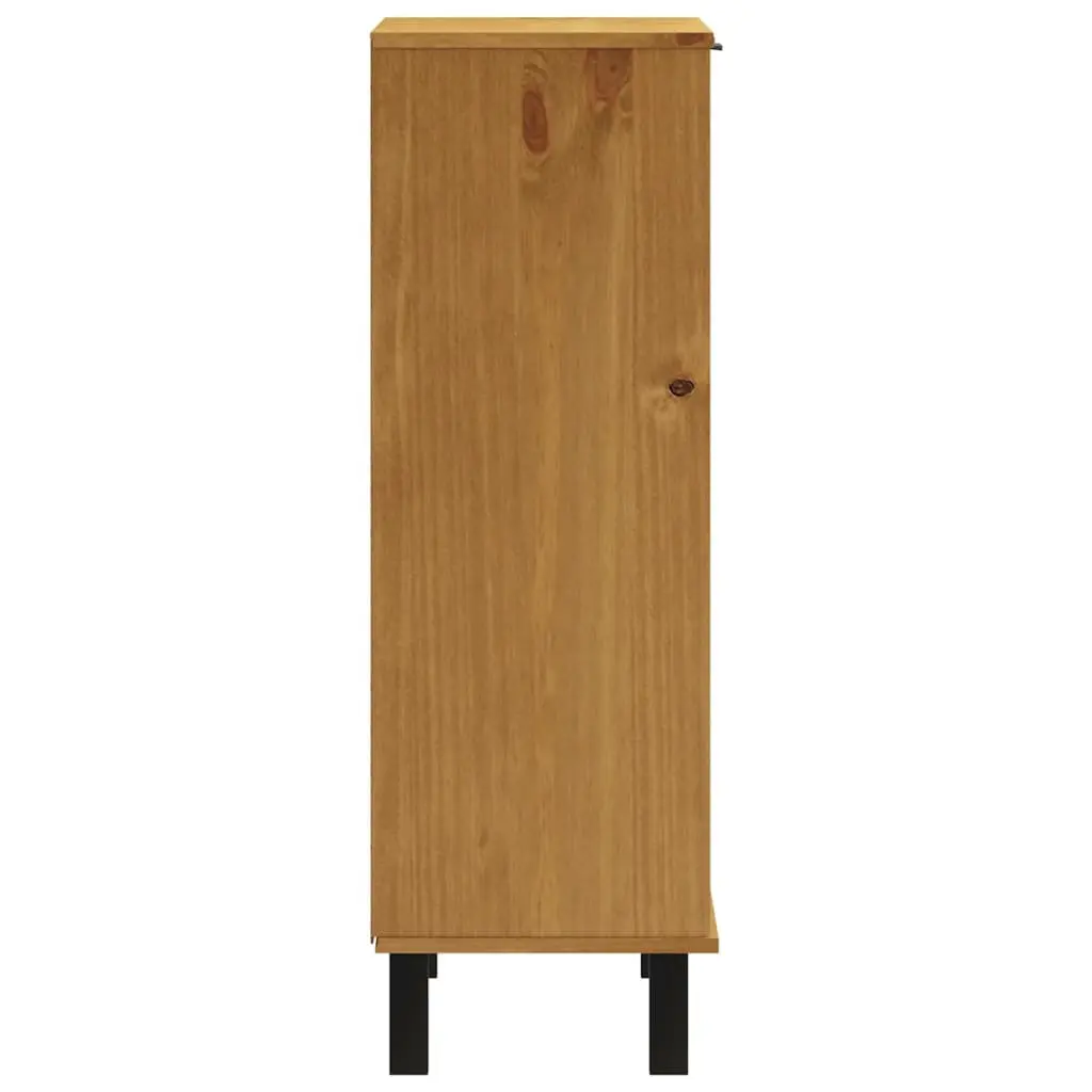 Shoe Cabinet Brown Solid Pine Wood 5 Shelves 2 Doors Storage Organiser