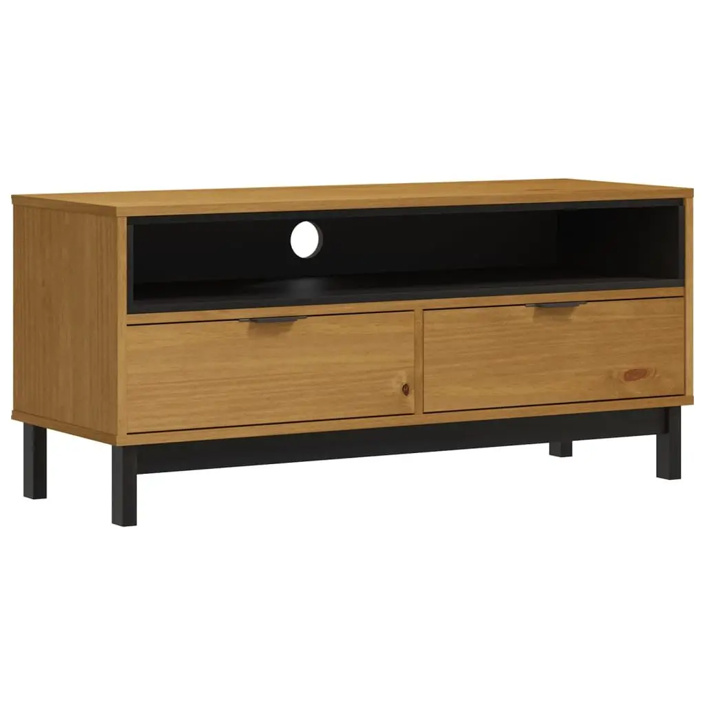 TV Cabinet Brown 110x40x50cm Solid Pine Wood Storage Unit with Cable Management Hole