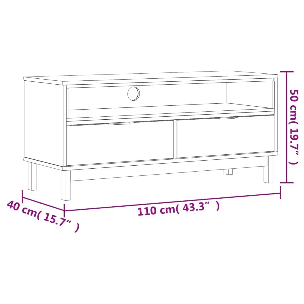 TV Cabinet Brown 110x40x50cm Solid Pine Wood Storage Unit with Cable Management Hole