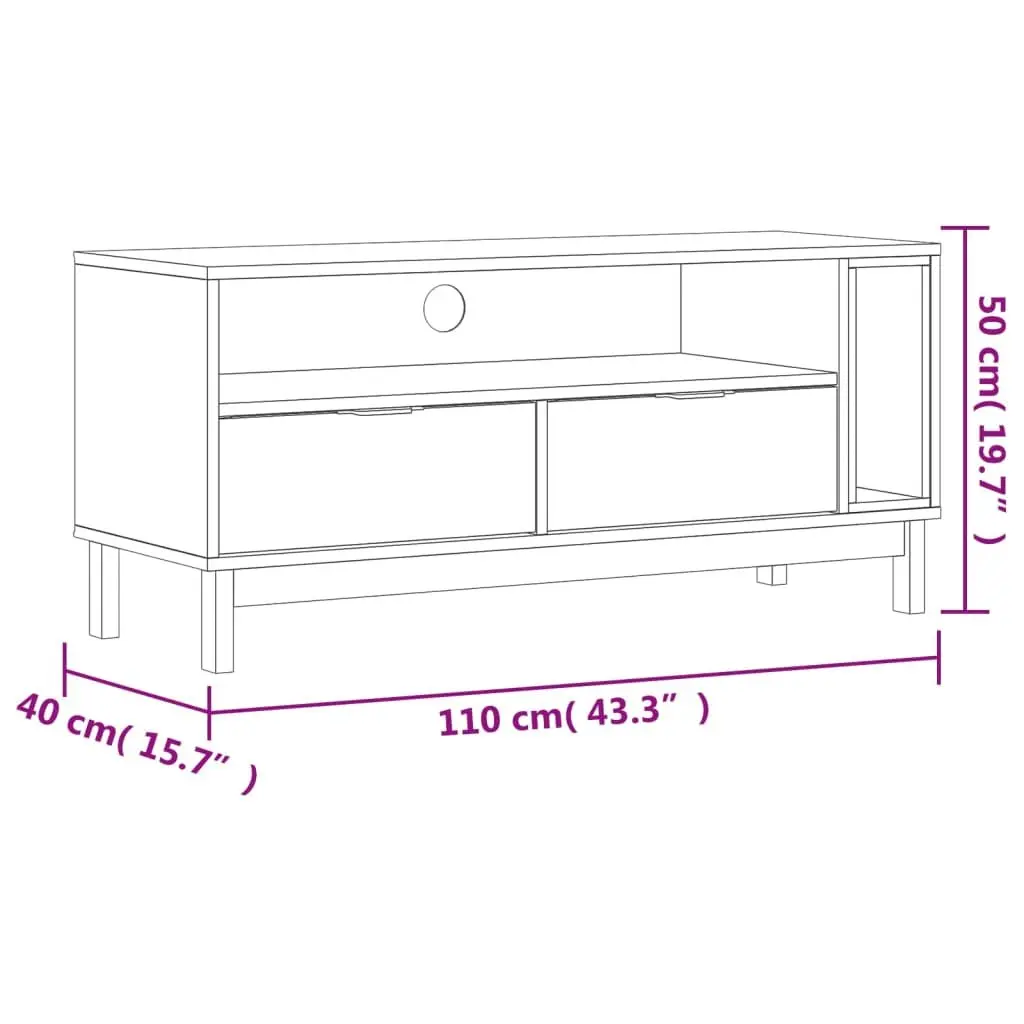Media Unit 110x40x50 cm in Solid Pine Wood
