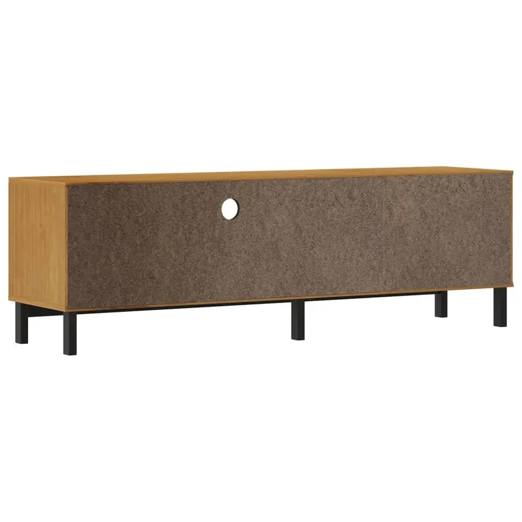 TV Cabinet with Glass Door Brown Solid Pine Wood Media Unit Storage 158x40x50cm