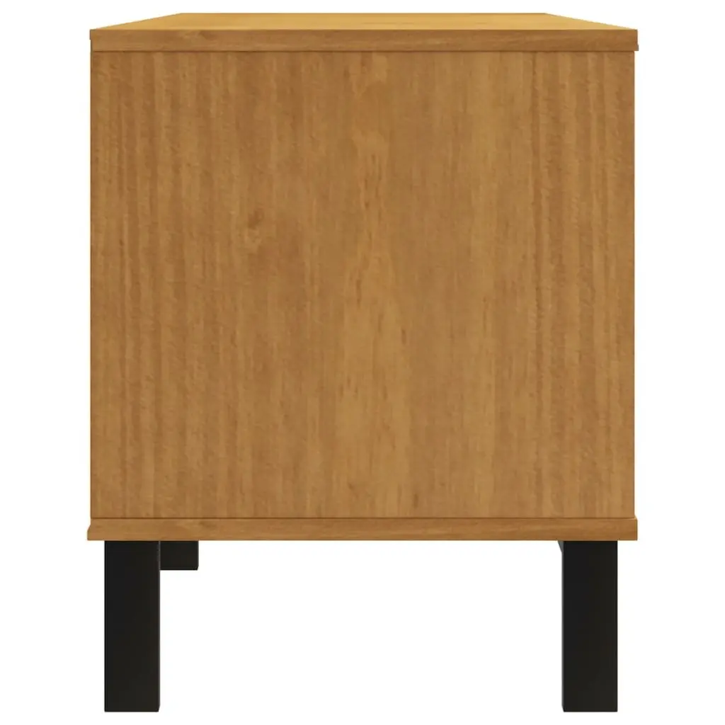 TV Cabinet with Glass Door Brown Solid Pine Wood Media Unit Storage 158x40x50cm