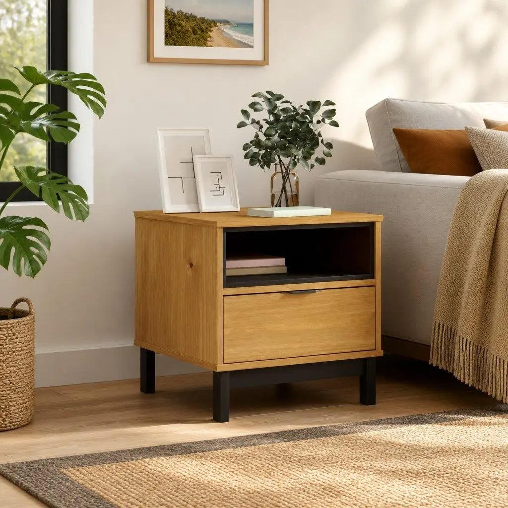 Side Table Brown 50x50x50 cm Solid Pine Wood Storage End Table Living Room Furniture