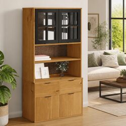 Wooden Highboard Top Cabinet Storage Shelves Living Room Furniture Brown Pine