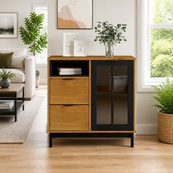 Solid Pine Wood Sideboard with Glass Door