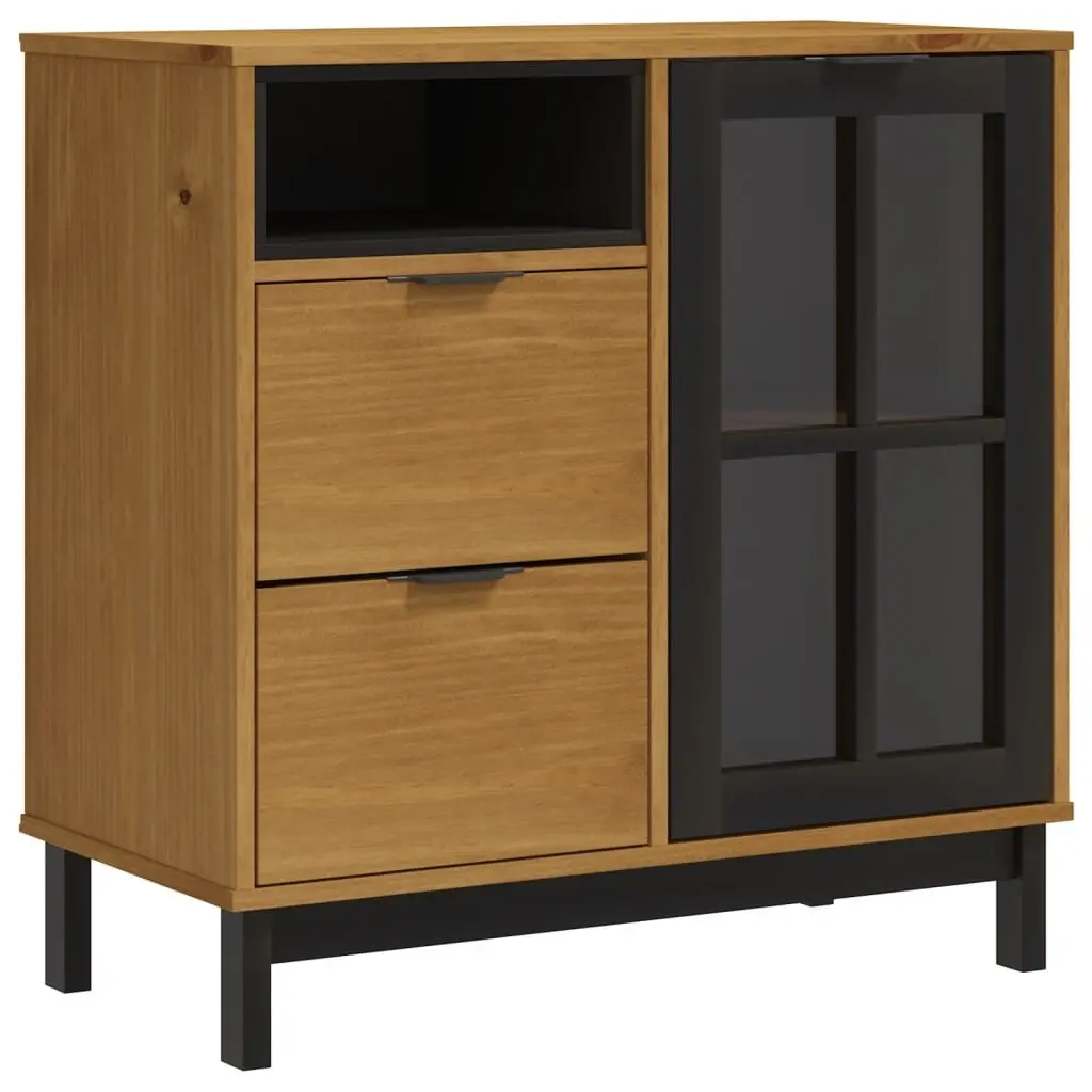 Solid Pine Wood Sideboard Storage Cabinet with Glass Door Brown 80x40x80cm