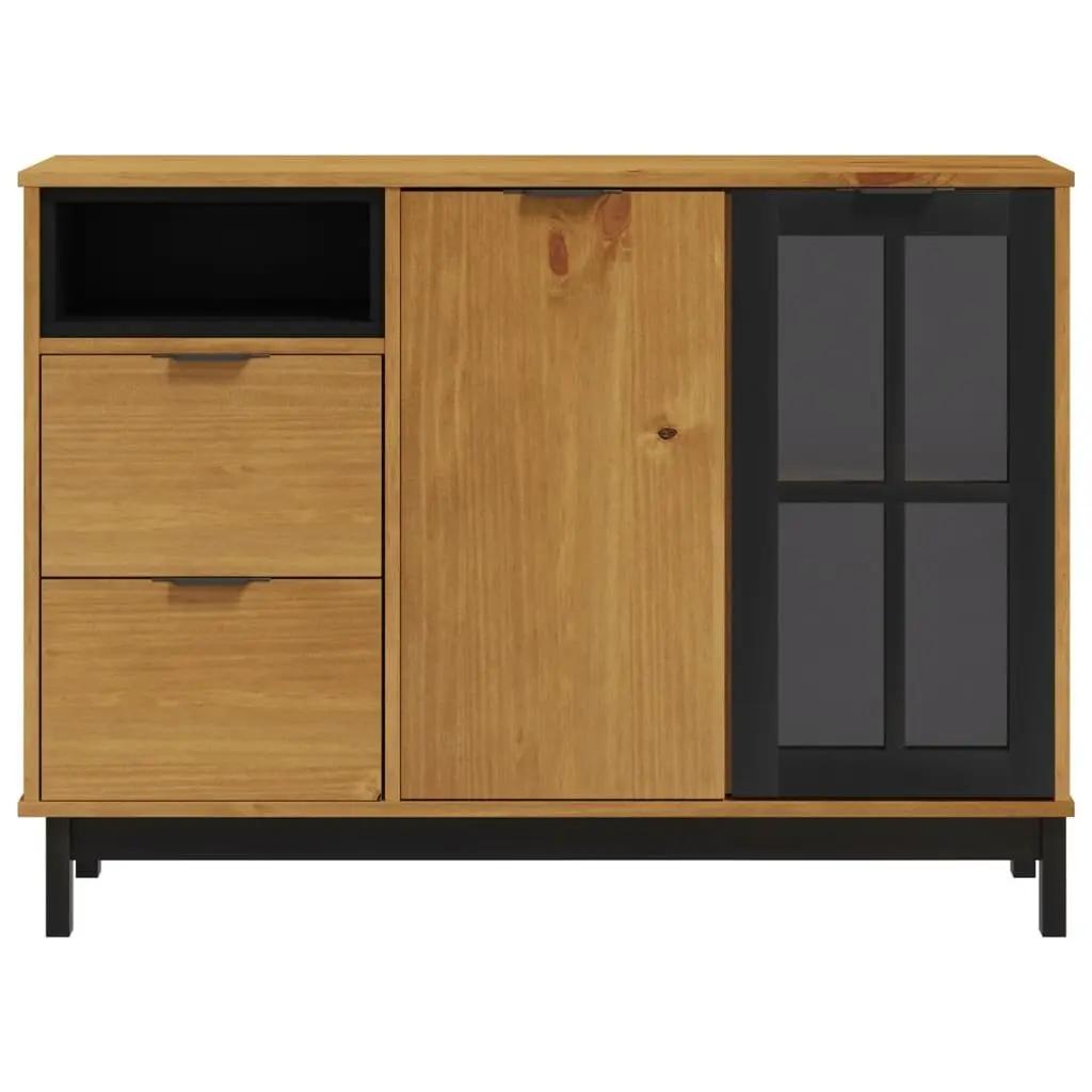 Solid Pine Wood Sideboard Brown 110x40x80cm Glass Door Storage Cabinet