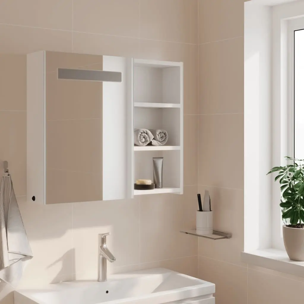 Bathroom Cabinet White 60x13x52cm Wall-Mounted with LED Light Storage