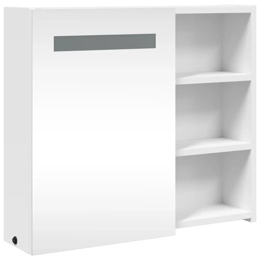Bathroom Cabinet White 60x13x52cm Wall-Mounted with LED Light Storage