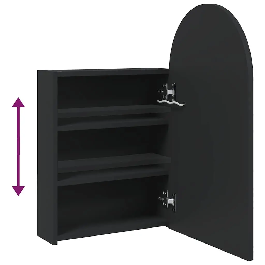 Bathroom Mirror Cabinet with LED Light Arched Wall-Mounted Storage Black