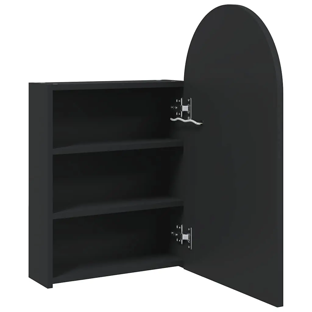 Bathroom Mirror Cabinet with LED Light Arched Wall-Mounted Storage Black